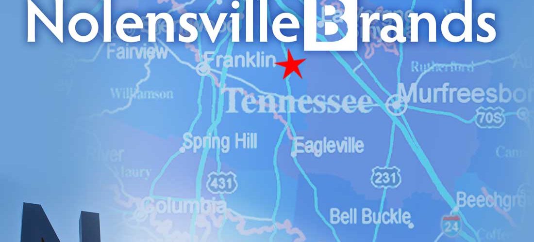 Nashville sign with an overlay map pointing to Nolensville, TN, the home of NolensvilleBrands local marketing and creative support.