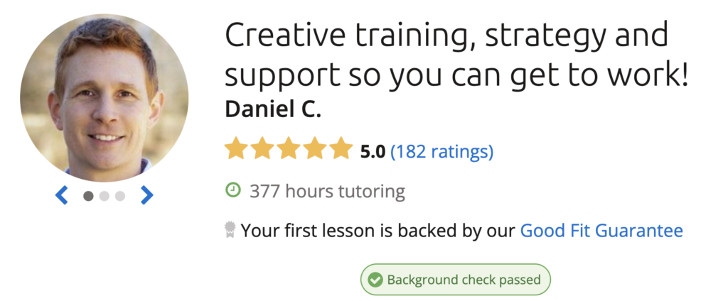 5 out of 5 star rating - top ranked tutor and creative trainer.