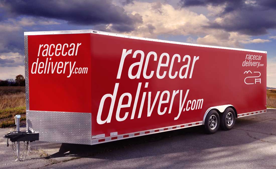 Race Car Delivery trailer with logo